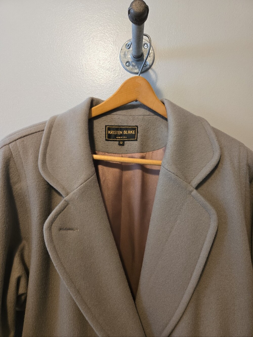 Kristen Blake  Wool Long Trench Coat  Sz. 12 Tan/Beige Made USA
